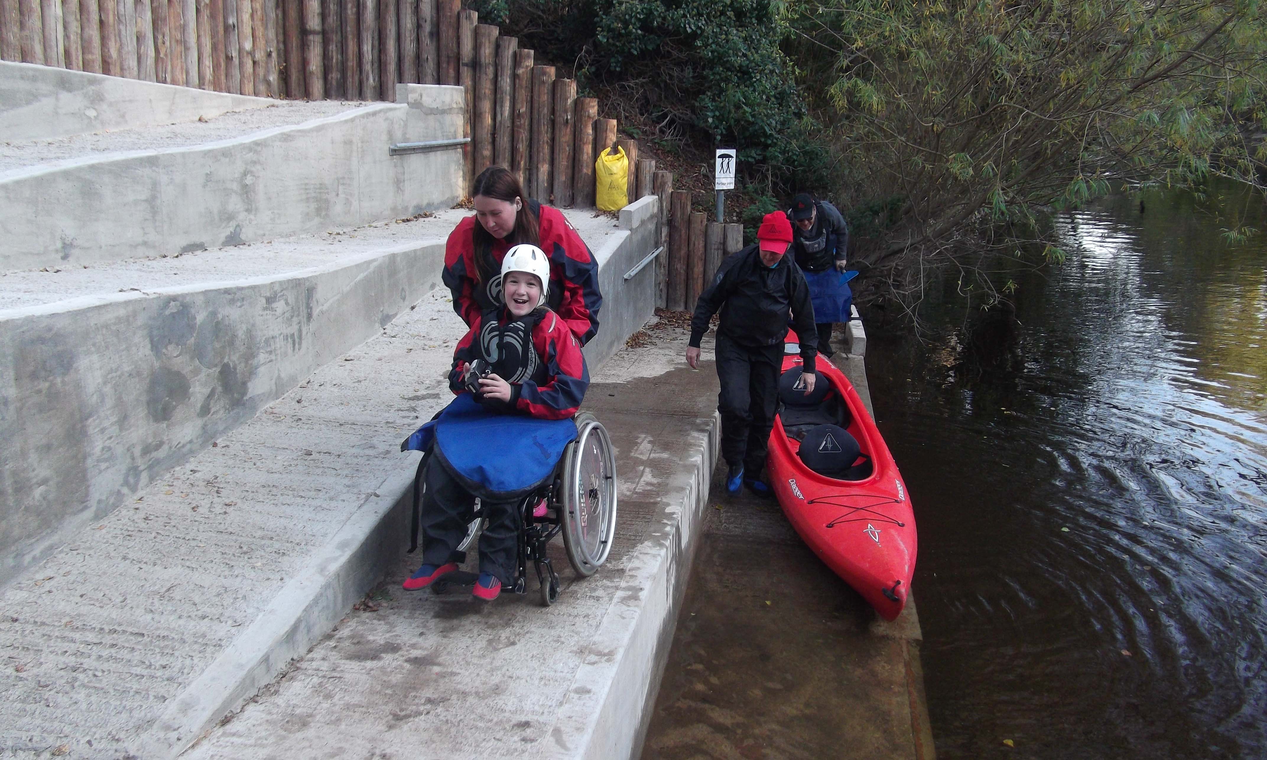 Canoe access with wheelchair user at Kerne Bridge